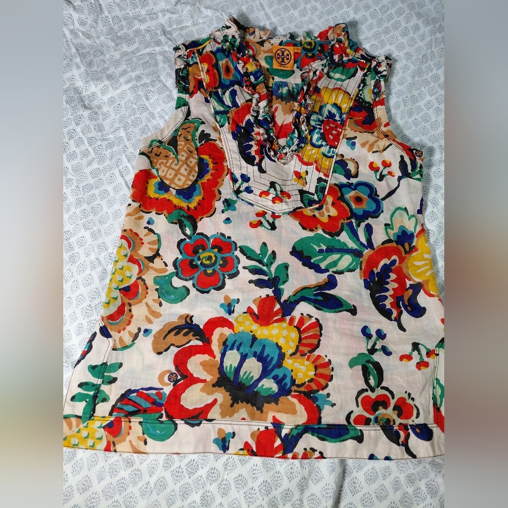 Tory Burch Multicolor Floral Sleeveless Cotton Top